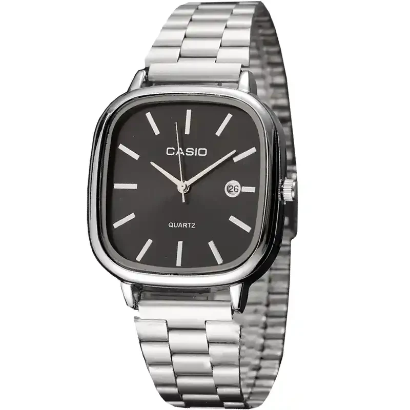 ست ساعت مچی زنانه و مردانه کاسیو Casio | صفحه مشکی و بند استیل