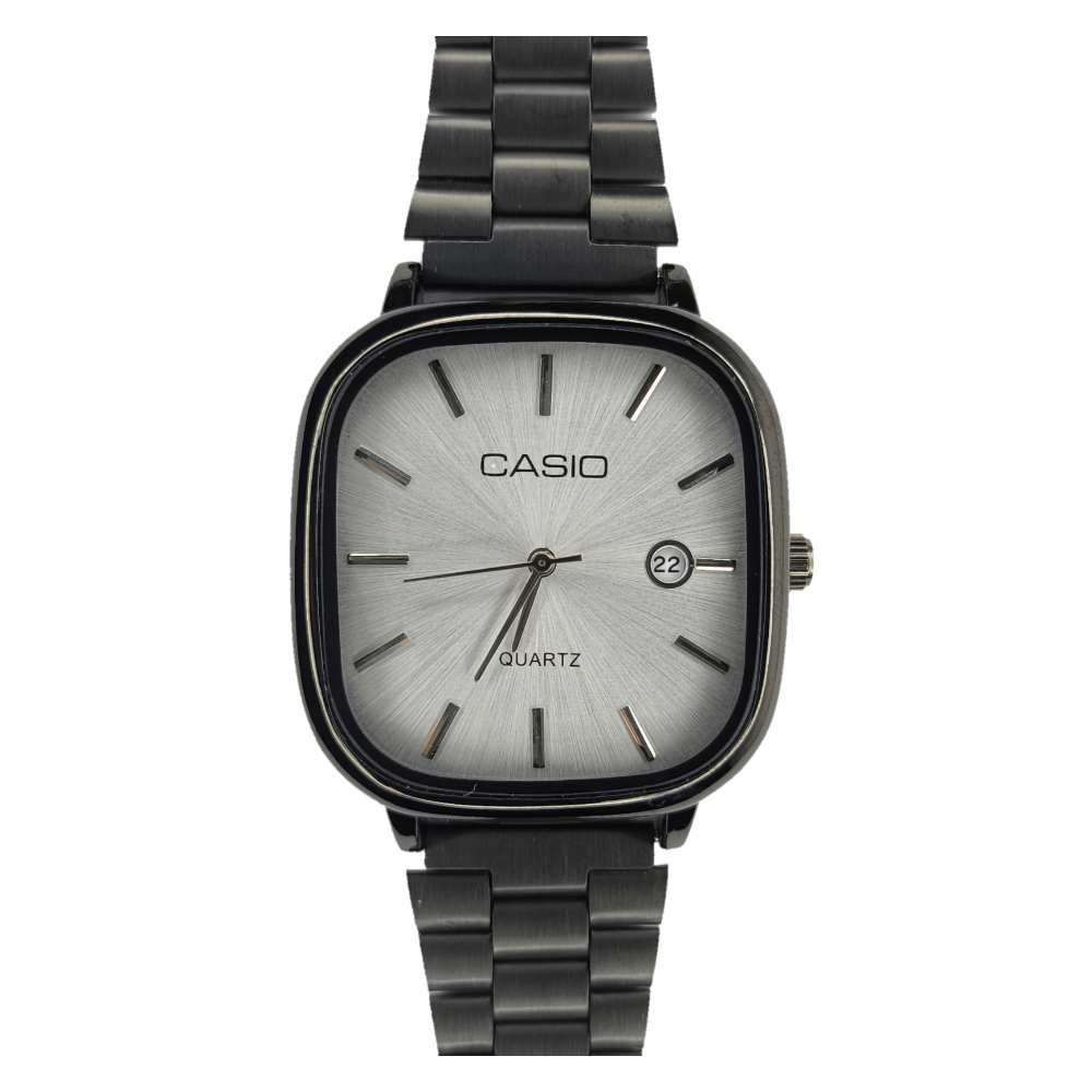 ست ساعت مچی زنانه و مردانه کاسیو Casio | صفحه سفید و بند استیل مشکی