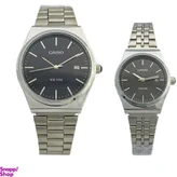 ساعت ست زنانه و مردانه مدل کاسیو گادفادر رنگ سیلور صفحه مشکی بند کرکره ای