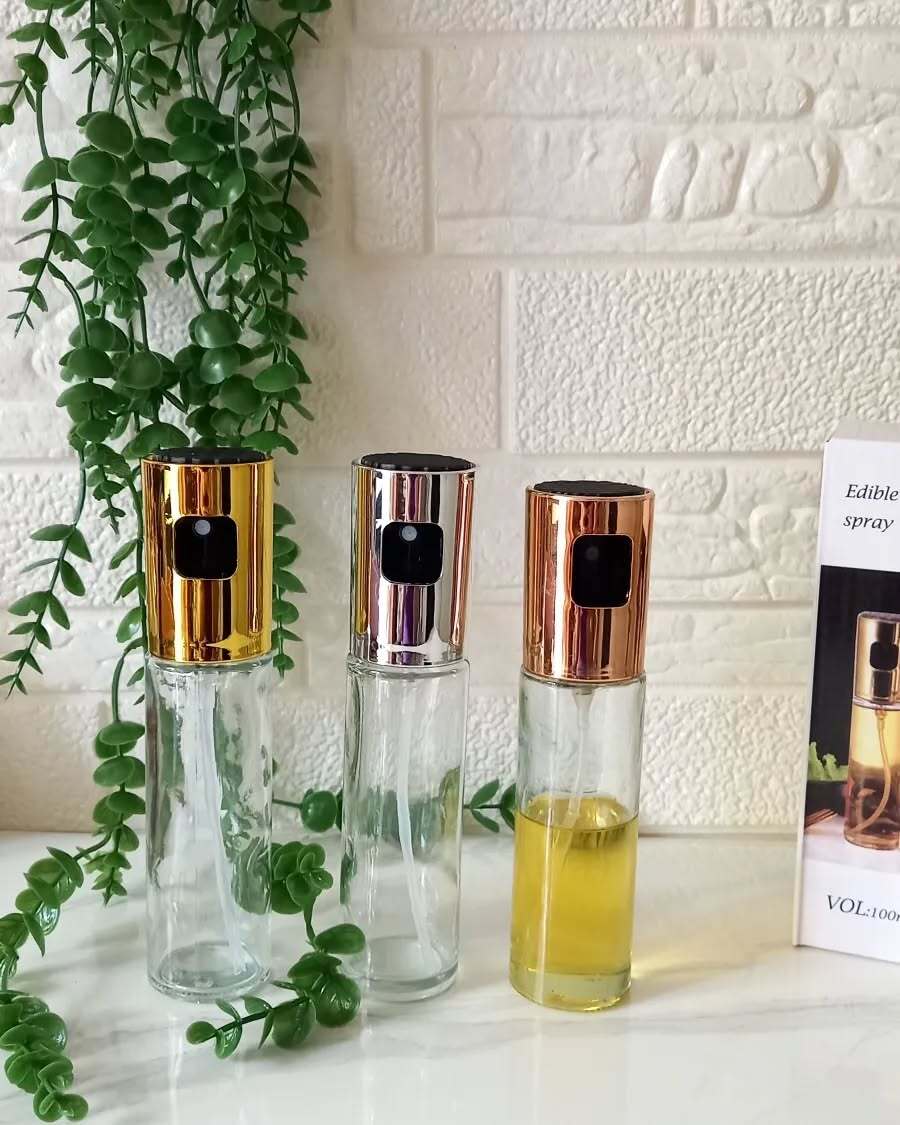بطری اسپری روغن شیشه ای ۱۰۰ میلی لیتر با درب فلزی لوکس