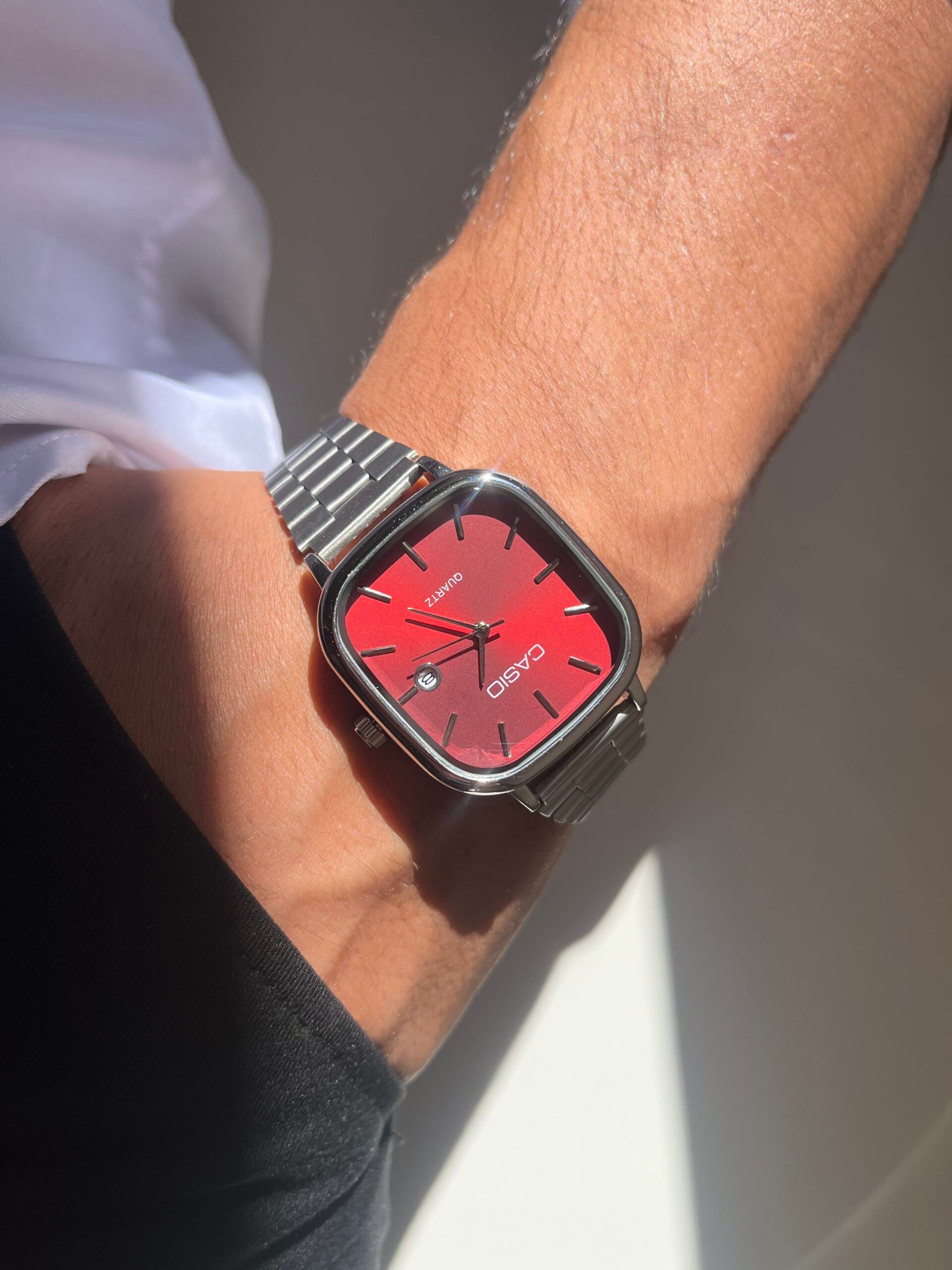 ست ساعت مچی زنانه و مردانه کاسیو Casio | صفحه قرمز و بند استیل