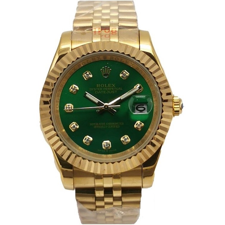 ساعت مچی رولکس مردانه و زنانه بند طلایی صفحه سبز